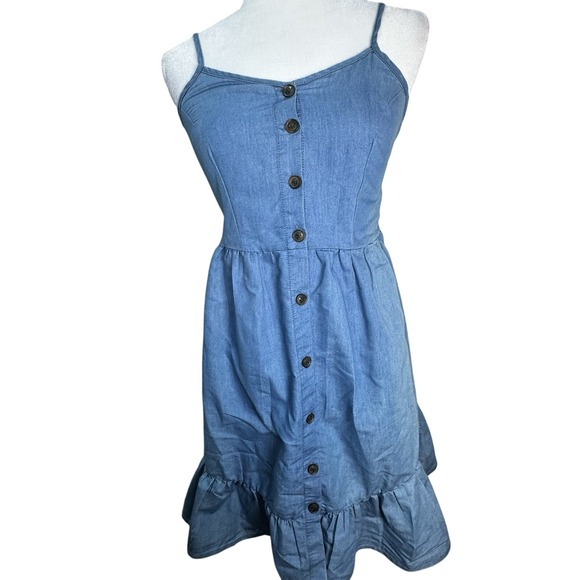 Japna Dresses & Skirts - NWT‎ Japna Denim Dress Sz S Spaghetti Straps Ruffle Hem Mermaid Cut Beachwear